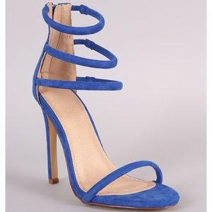 suede triple strap heels